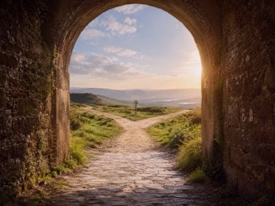 Looking through a dark tunnel at light in the distance that reveals different paths, representing ADHD and career transitions